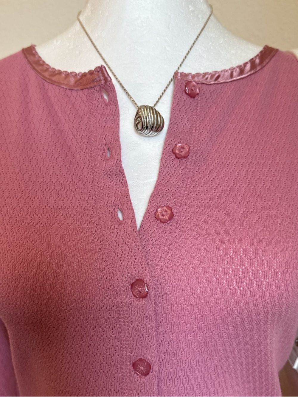 Vintage Pointelle Button Up Long Sleeve Cardigan Top 90s Coquette Soft Girl - Picture 4 of 9
